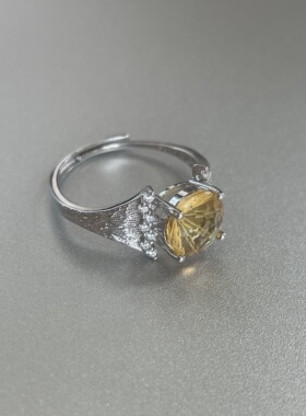 清甜黄糖。天然黄水晶烟花切面S925纯银拉丝质感戒指开口可调节