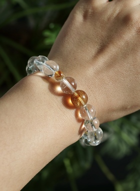 明媚假日。天然贝壳白水晶玛瑙虎眼石陶瓷海螺串珠弹力手链松弛感