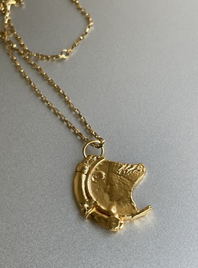 记忆碎片。复古风格人像但丁神曲金币吊坠长款金色项链savi同款