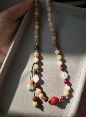 复原风天然石金丝玉短璎珞