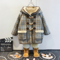 Children mid-length fur coat 23 winter new paddie male and female child foreign gas plus suede small baby thickened subcoat