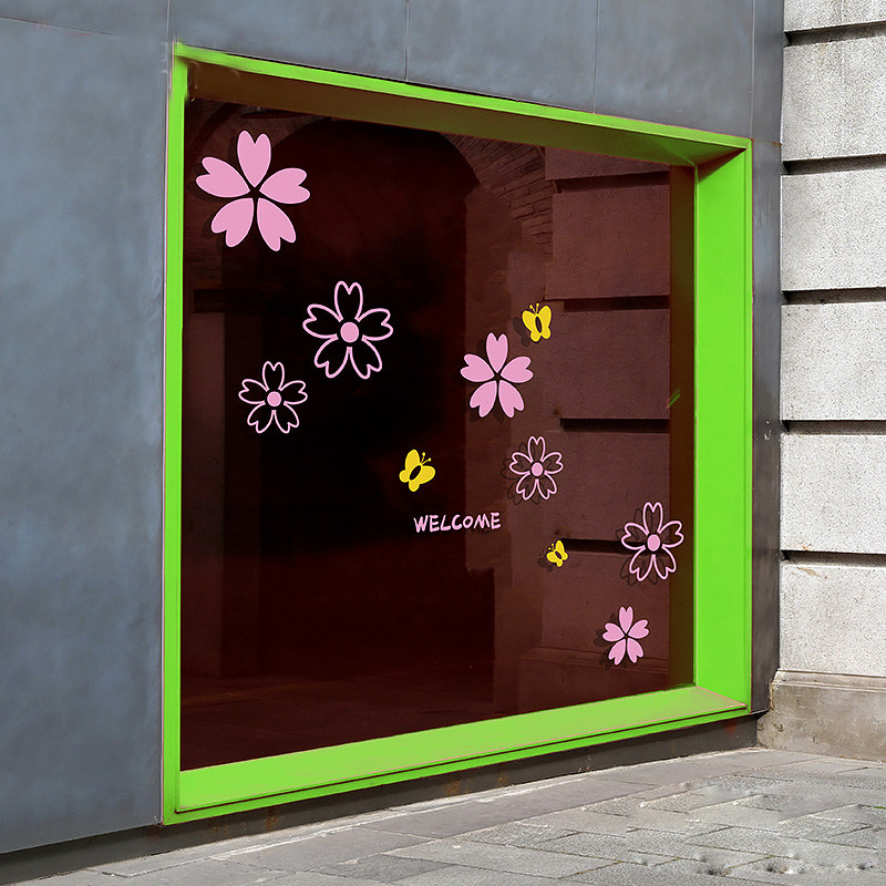 橱窗玻璃贴纸粉色飞舞樱花窗贴服装店装饰布景网红春季女装门贴画,淘宝优惠券,粉丝福利购,淘宝优惠卷