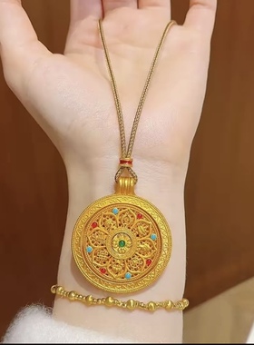 新中式八宝罗盘珐琅彩金吊坠女