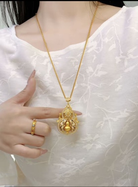 镶钻葫芦珐琅彩青花瓷吊坠项链