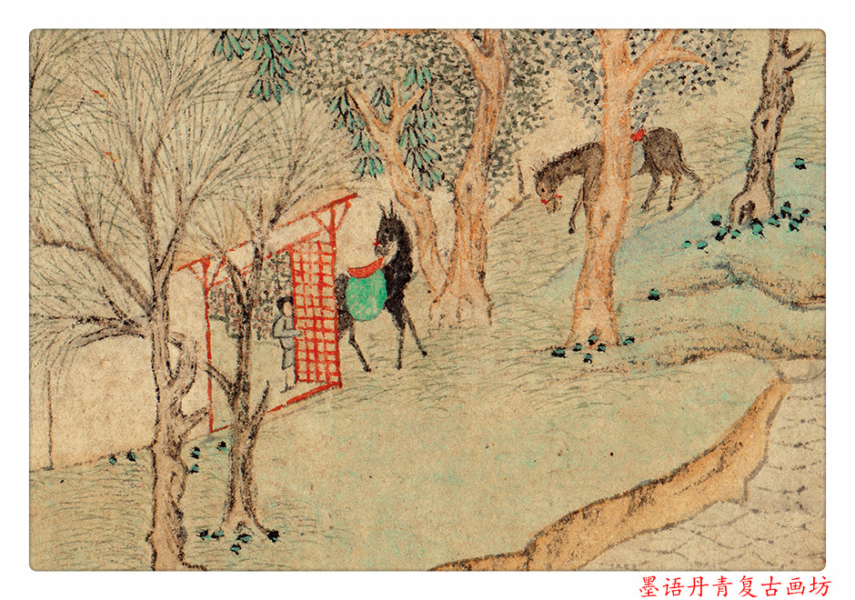 1:1明仇英《春游图》中国古画山水画高清复制宣纸装饰画26.5X104 - 图3