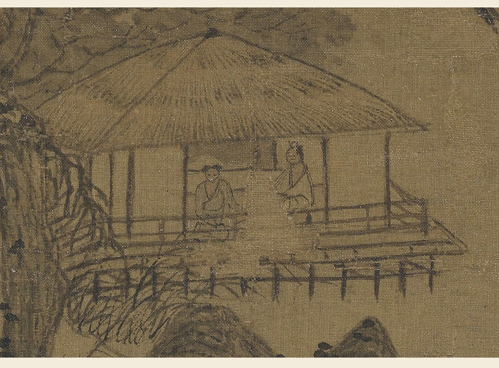 元王蒙夏山隐居图古代山水人物画立轴挂画酒店民俗装饰画临摹手稿-图2