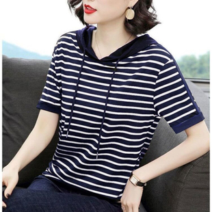 纯棉条纹短袖t恤女夏季2023年新款韩版