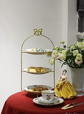 法式中古餐具英式下午茶点心盘架托盘套装甜品展示架立式摆台三层