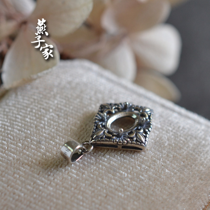 燕子家复古尖底刻面宝石s925银吊坠空托小众diy纯银吊坠托5*7mm,淘宝优惠券,粉丝福利购,淘宝优惠卷