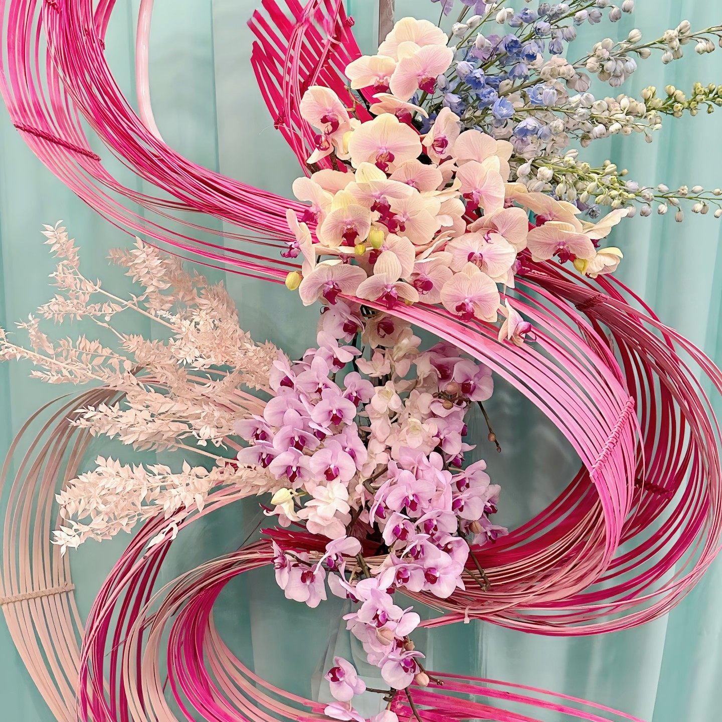 春节粉色竹片仿真花艺氛围装置竹排店铺走廊造景美陈打卡摆件布置,淘宝优惠券,粉丝福利购,淘宝优惠卷