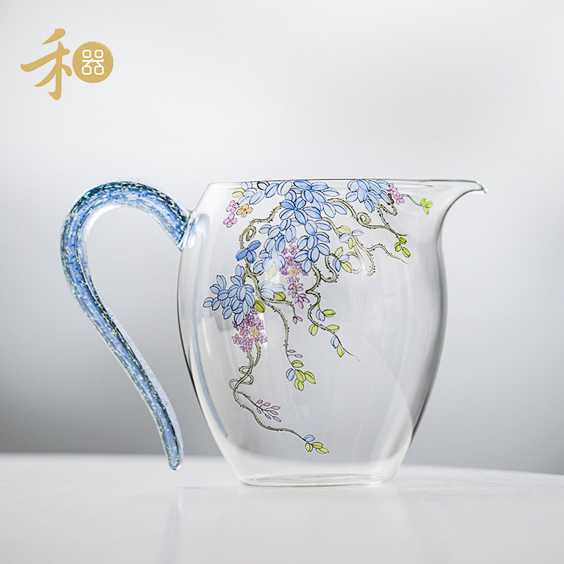 台湾禾器手绘玻璃公道杯手工绘画加彩茶具耐热玻璃茶海分茶器匀杯