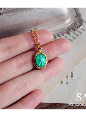 六芒星｜西德Vintage古董椭圆绿色莱茵石手工项链