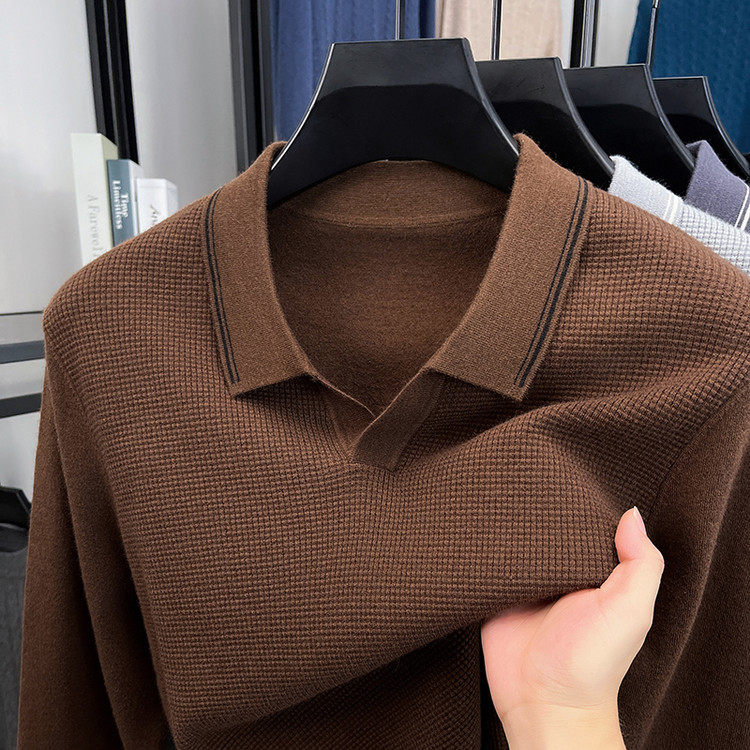 男士长袖针织衫秋冬季翻领休闲纯色海鸥领羊毛衫男款打底衫毛衣
