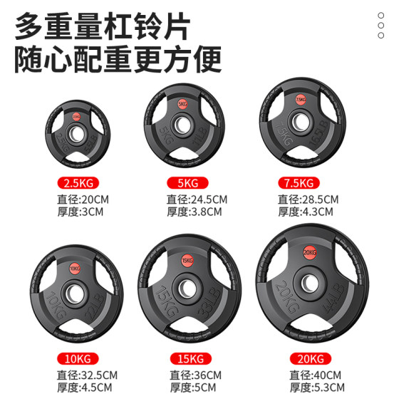 Rubber-coated cast iron barbell plate with large hole 5cm hand-grabbed dumbbell plate Austrian bar barbell set rubber-coated weight plate fitness equipment