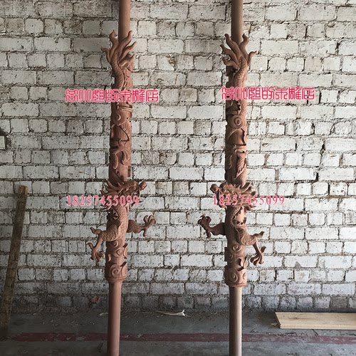 东阳木雕实木中式盘龙柱双龙凤柱寺庙圆木柱风水柱佛龛纯手工定制 - 图0