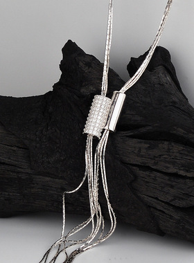 PREDAMS 创意小众设计师款S925纯银微镶锆石ins风抽拉调节项链