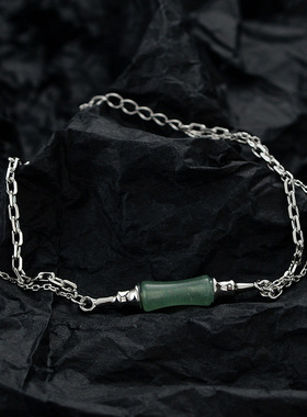 PREDAMS 创意小众设计师款S925纯银新中式东陵玉国风竹子手链