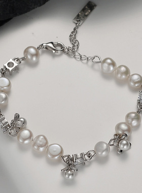 PREDAMS 创意小众设计师款S925纯银潮流时尚百搭ins联排珍珠手链