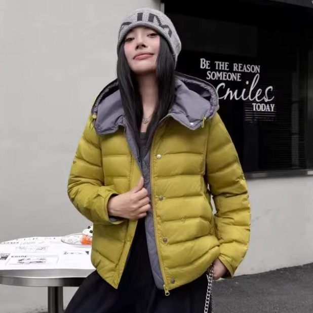 2025年新款韩版90白鸭绒连帽羽绒服女冬季时尚减龄设计感保暖外套 - 图2