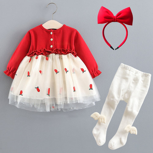 女童连衣裙1周岁生日礼服宝宝公主裙子婴儿秋冬2拜年红色过年衣服 - 图0