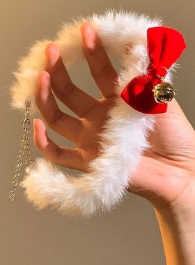 新年可爱少女圣诞节毛绒项链甜美红色蝴蝶结铃铛choker项圈锁骨链