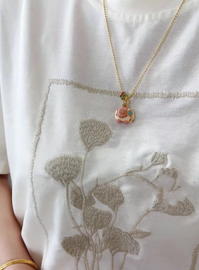 古法彩色珐琅粉色可爱小号项链