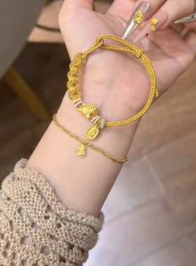 马年本命年手链沙金五帝钱手链女款招财纳福手饰送女友生日礼物