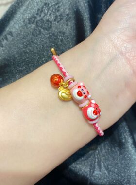 草莓熊情侣手链女迪士尼同款卡通可爱动漫皮绳自由调节儿童礼物