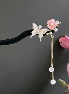 古风汉服木质花朵流苏步摇发簪