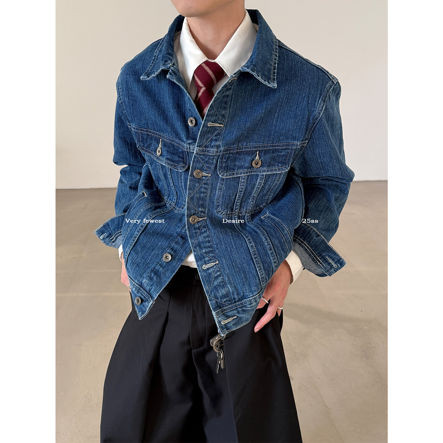 VERY FEWEST 美式复古竹节纹水洗正肩牛仔衣外套男女短款夹克,淘宝优惠券,粉丝福利购,淘宝优惠卷