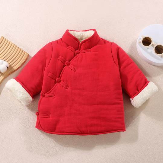 儿童中国风偏襟棉袄宝宝复古加绒加厚棉衣女童民族风喜庆拜年服