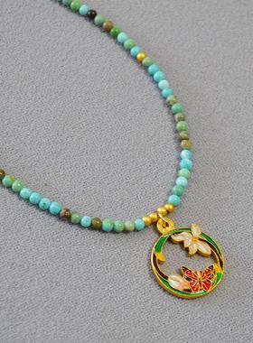 国潮古法镀金绿松石项链