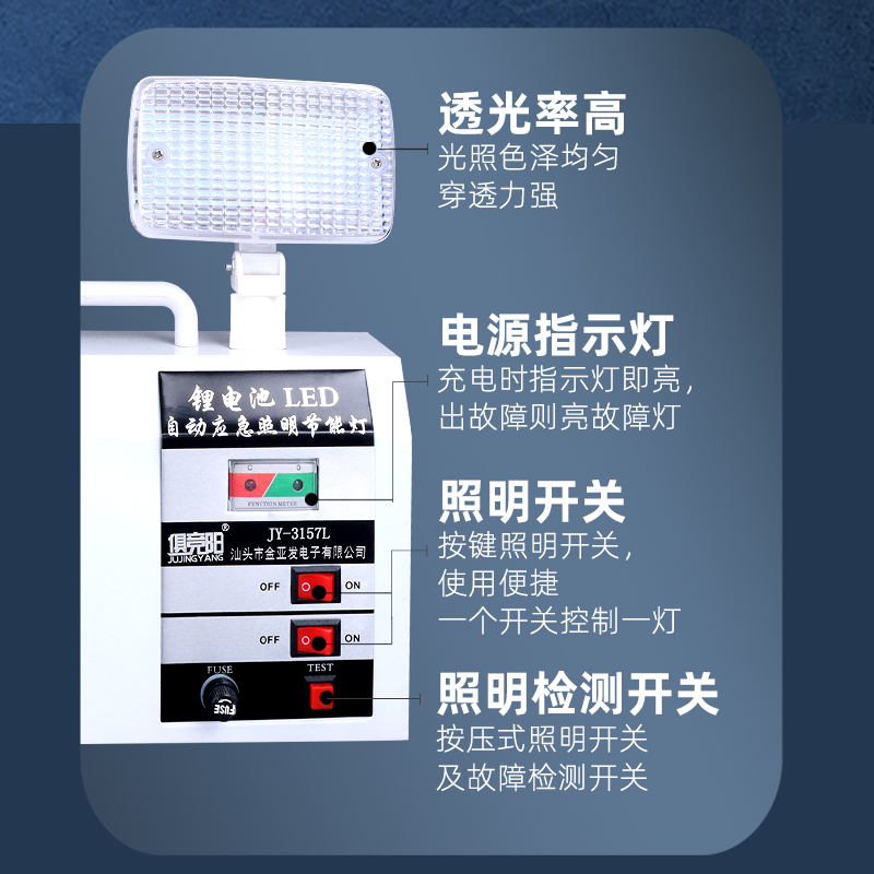 俱竞阳3157高亮应急灯LED停电自动亮10W双头充电照明疏散灯出口