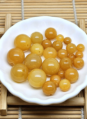 天然黄玉散珠5-20MM圆莲花珠米珠