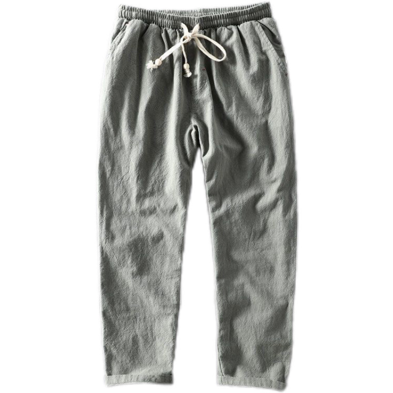 夏季新款亚麻裤男宽松男士棉麻休闲裤防晒潮流日系男裤纯色长裤子