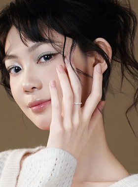 韩式清新甜美风纯银镶钻波浪戒指
