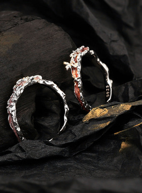 韩版小众纯银滴釉异形蝴蝶食指戒