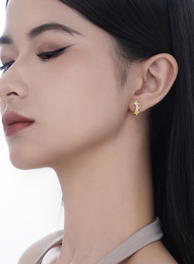 韩版小众设计师S925纯银拼色耳扣