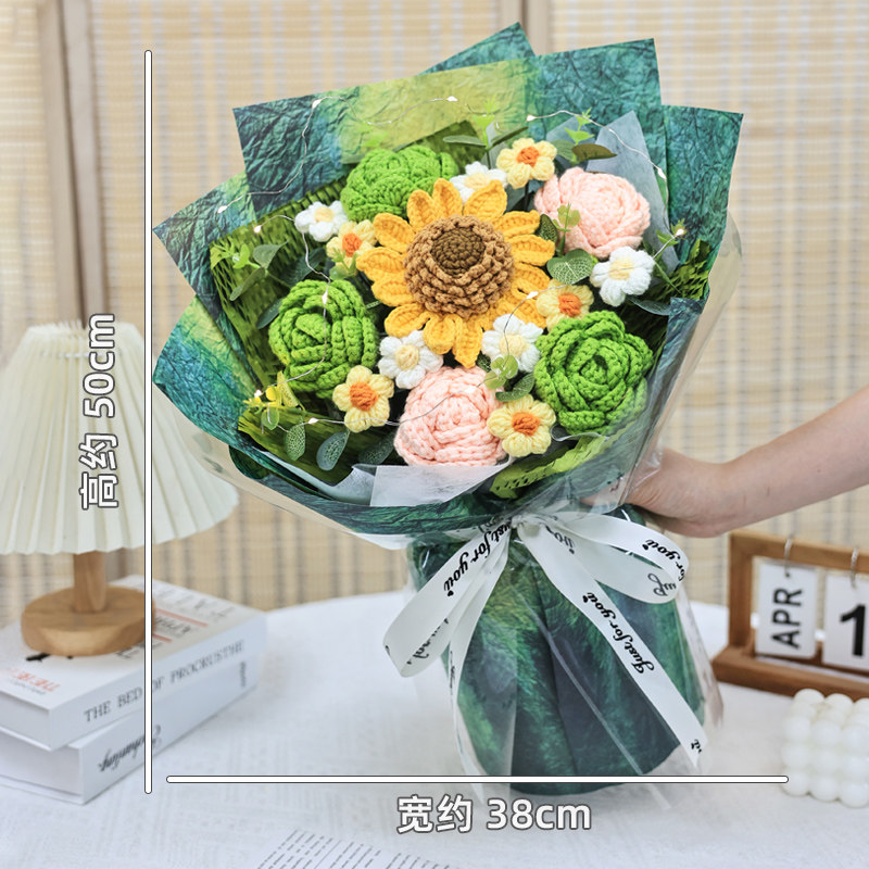 创意手工针织仿真玫瑰向日葵毛线花束手捧花送女朋友闺蜜生日礼物