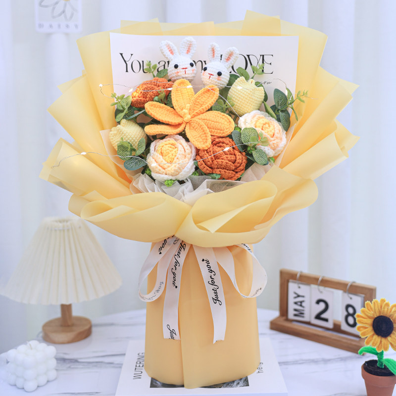 生日礼物花束手工钩针织毛线花仿真玫瑰百合花成品送女友闺蜜妈妈