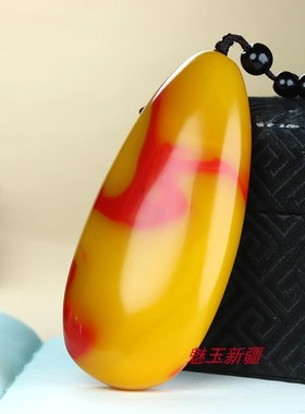 新疆黄龙玉原石手把件金丝玉