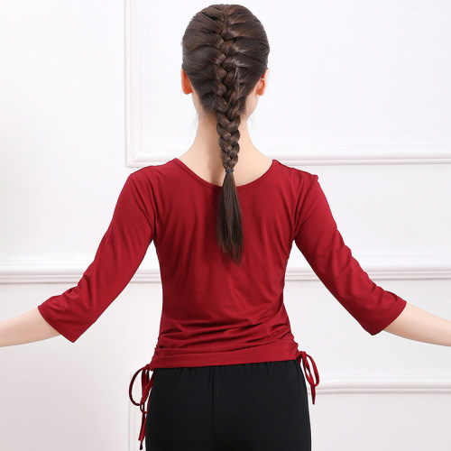 现代舞舞蹈练功服女莫代尔广场舞服装上衣双侧抽绳宽松跳舞服成人 - 图1