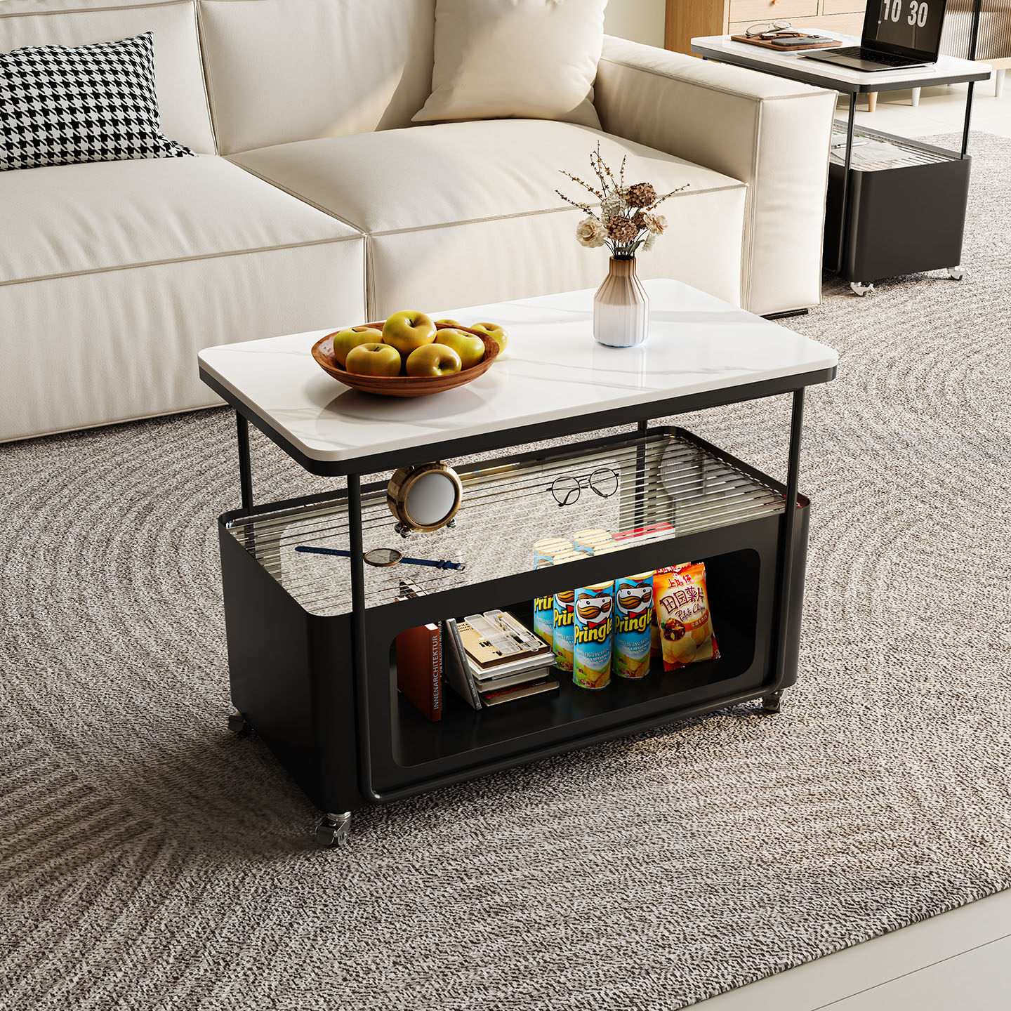 可移动边几岩板客厅家用长方形奶油风小户型现代简约沙发万向轮,淘宝优惠券,粉丝福利购,淘宝优惠卷