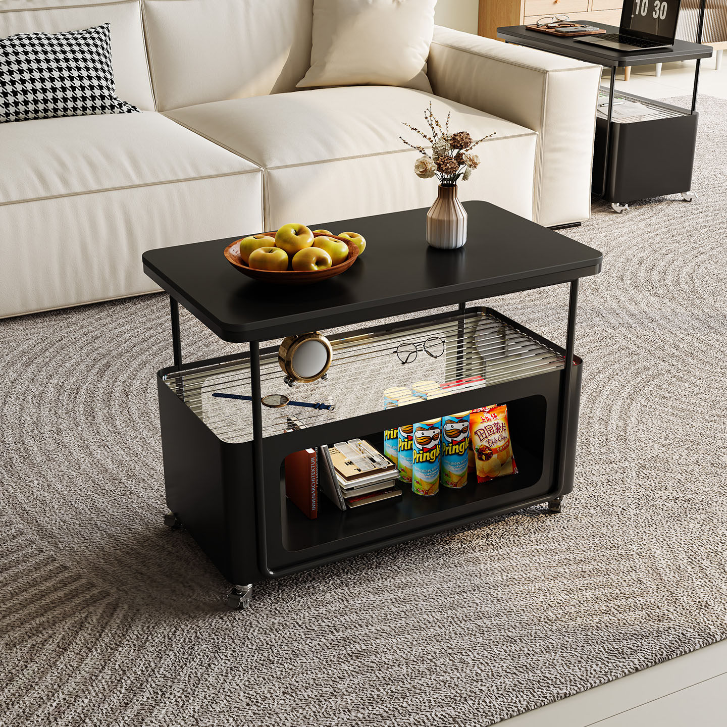 可移动边几岩板客厅家用长方形奶油风小户型现代简约沙发万向轮,淘宝优惠券,粉丝福利购,淘宝优惠卷