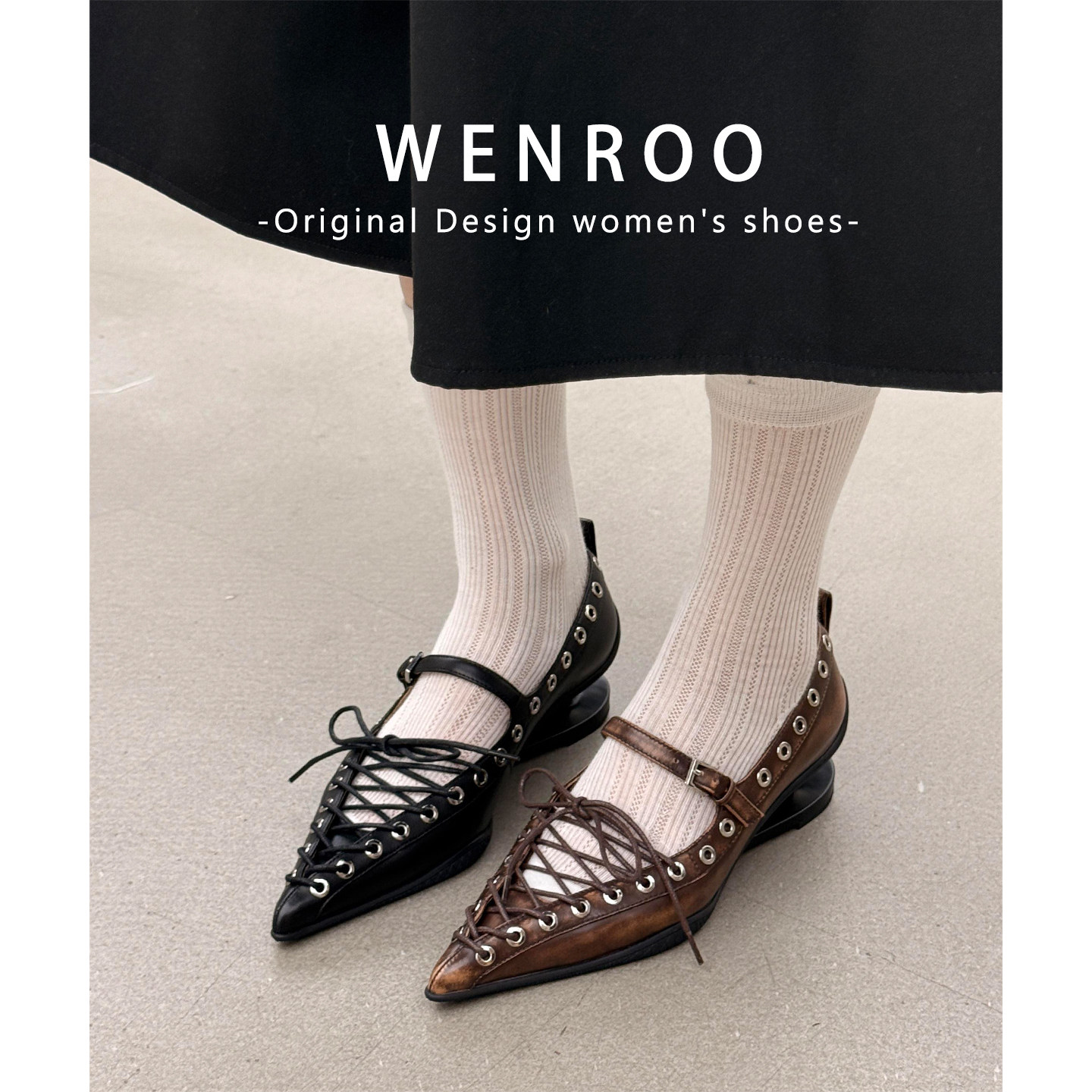 黑色复古一字带铆钉玛丽珍女鞋2025秋季新款法式系带高跟尖头单鞋,淘宝优惠券,粉丝福利购,淘宝优惠卷