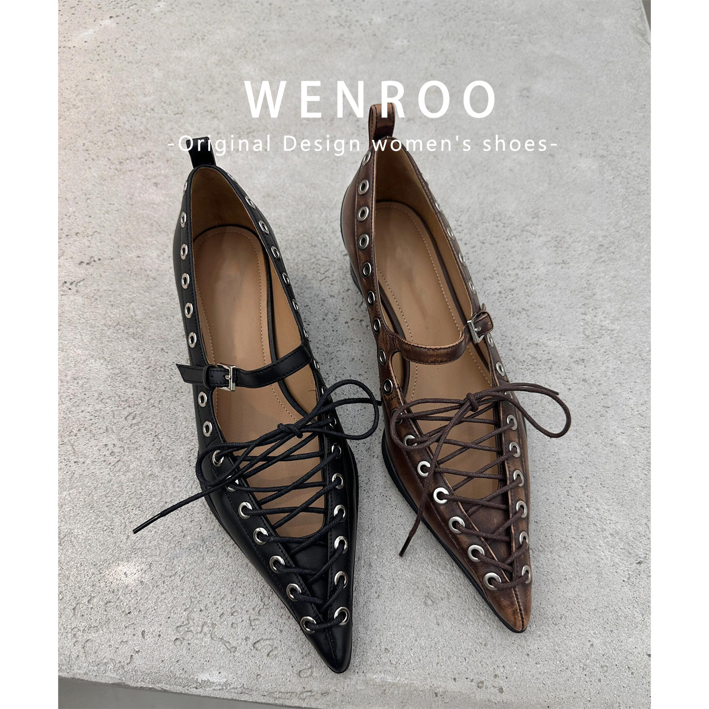 黑色复古一字带铆钉玛丽珍女鞋2025秋季新款法式系带高跟尖头单鞋,淘宝优惠券,粉丝福利购,淘宝优惠卷