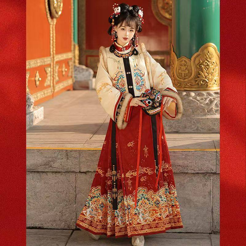 汉服出租【鹿屿】明制改良汉服刺绣比甲立领马面裙加绒冬新款租赁,淘宝优惠券,粉丝福利购,淘宝优惠卷