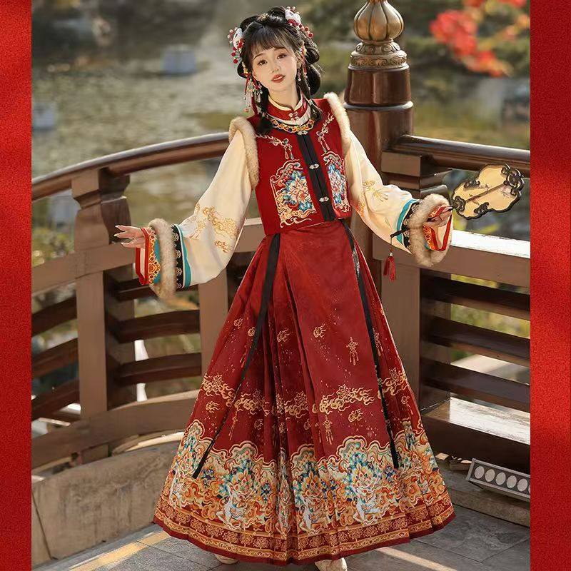 汉服出租【鹿屿】明制改良汉服刺绣比甲立领马面裙加绒冬新款租赁,淘宝优惠券,粉丝福利购,淘宝优惠卷