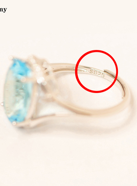 平安竹节戒指9克拉天然天空蓝托帕石纯银镀金指环活口简约女证书