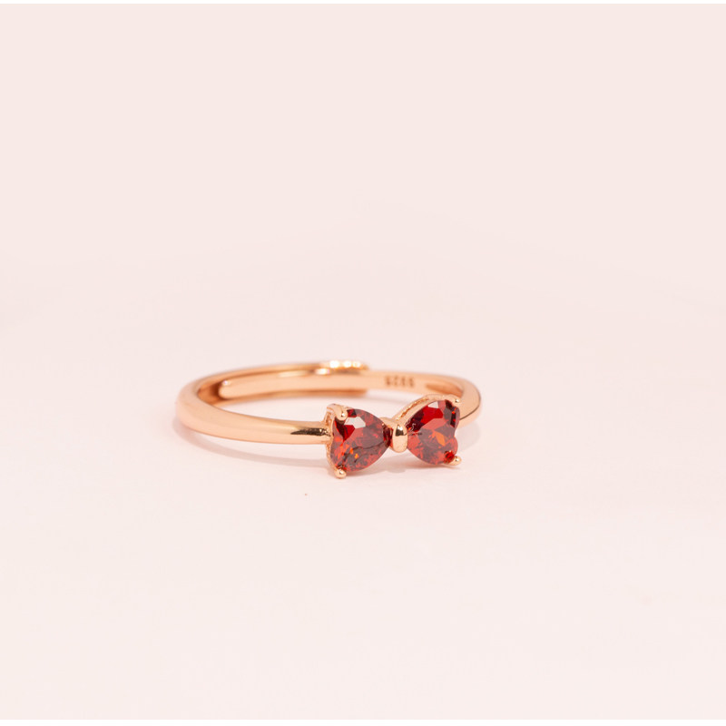Simple mini natural garnet ring sterling silver plated 18K rose gold row ring heart-shaped gemstone ring for women live